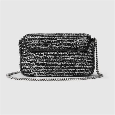 Super mini borsa GG Marmont in tweed nero e argento